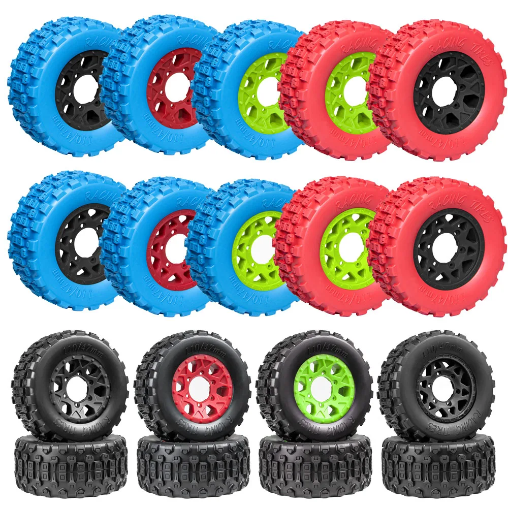 4 Stück 110mm Gummireifen für RC-Autos mit 12MM 14MM 17MM Adapter Kompatibel mit TRX HSP Tamiya HPI Offroad-Fahrzeug Kurzer Truck