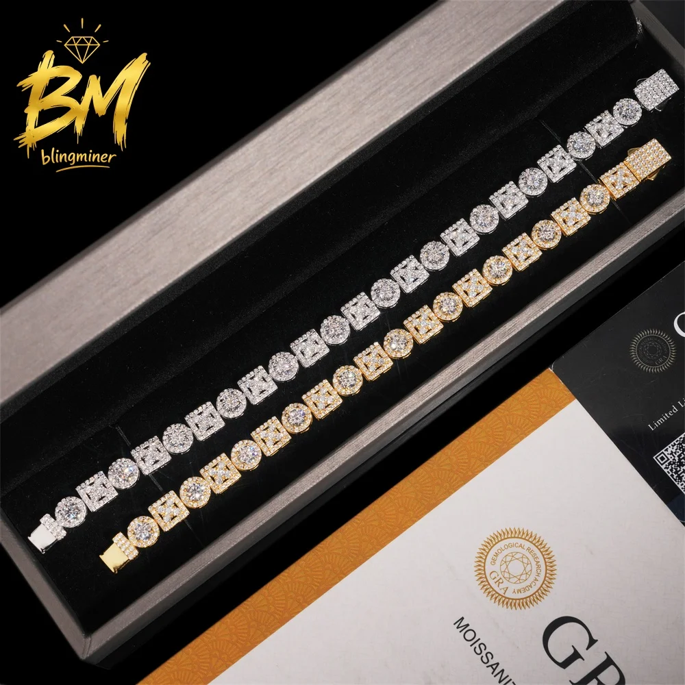 Blingminer Star Infinity Links VVS Moissanite Stars Cuban Link Chain Iced Out Necklaces For Men S925 Silver Pass Diamonds Tester
