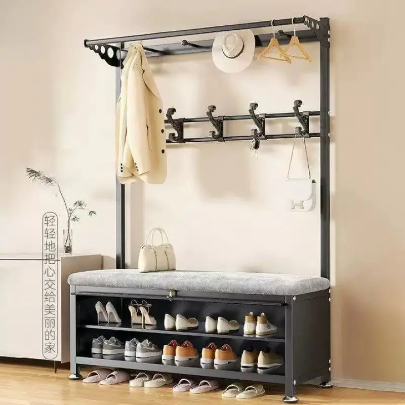 

Coat Rack Floor Standing with Shoe Bench Entryway Bedroom Clothes Rack Hanger Shoe Storage Organizer