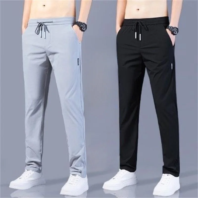 

Мужские повседневные брюки из ледяного шелка прямого кроя, тонкие, летние, модные, универсальные, со средней посадкой, длинные, для молодежи, весна-осень, для отдыха