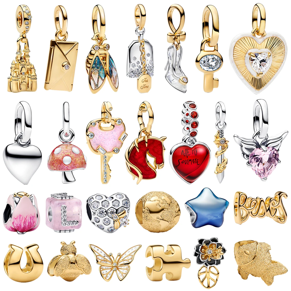 

Romantic 925 Sterling Silver Heart-shaped Butterfly Mushroom Pendant Bead fit Women DIY Bracelet Necklace Birthday Jewelry Gift