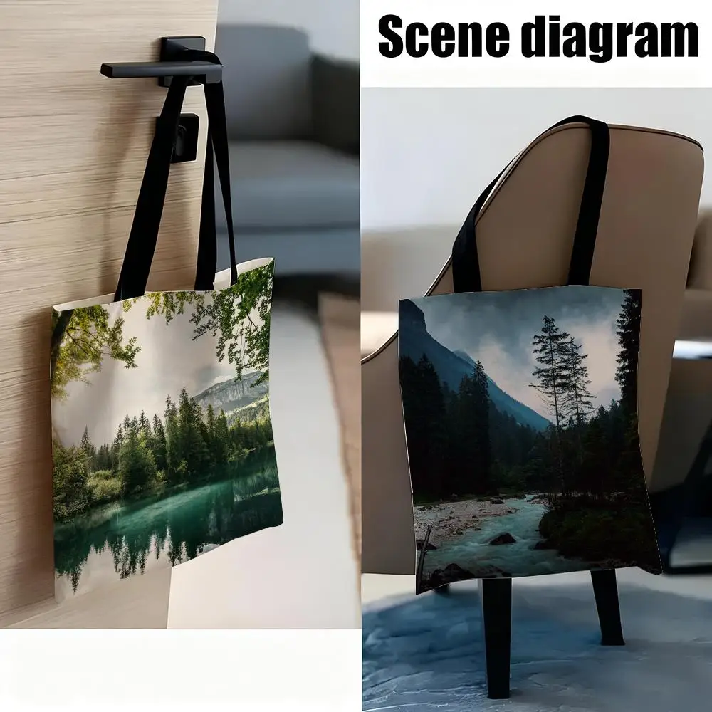 Forest Fog Mountain Scenery Nature Storage Bags Canvas Shoulder Bag Reusable Eco Friendly Gym Sack Ideal For Yoga Office Commute