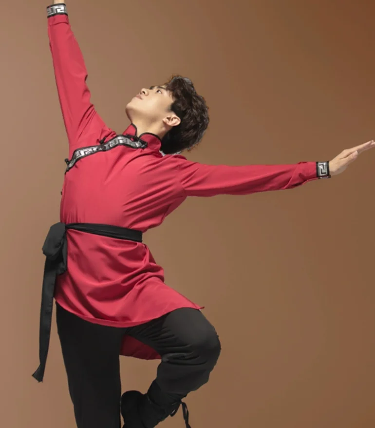 Costume de danse d'équitation de cheval mongole chinois, Costume de spectacle sur scène pour hommes