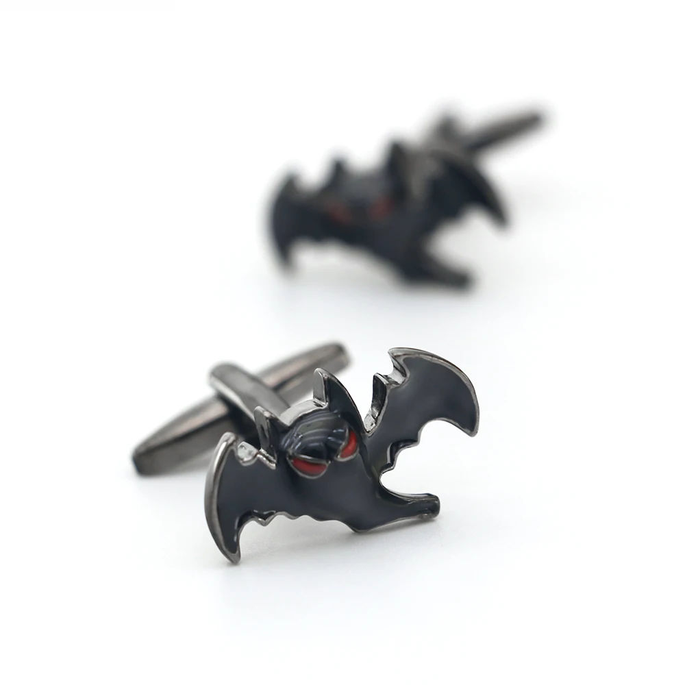 iGame Men's Fashion Cuff Links Gun-black Color Vampire Design Quality Brass Material Red Eye Bat Cufflinks Wholesale & Retail