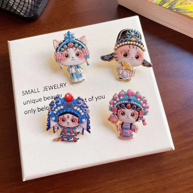 Chinese Style Creative Opera Cat Design Alloy Brooch Fashion Party Gift Commemorative Peking Opera Badge Pin DIY Bag Clothes