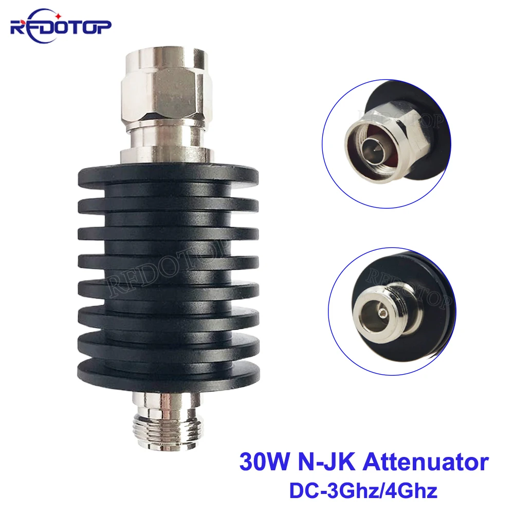 

30W N-JK Type Attenuator DC-3Ghz/4Ghz 1/2/3/5/6/10/15/20/30/40/50db N Male Plug to Female Jack RF coaxial Power Connector 50ohm