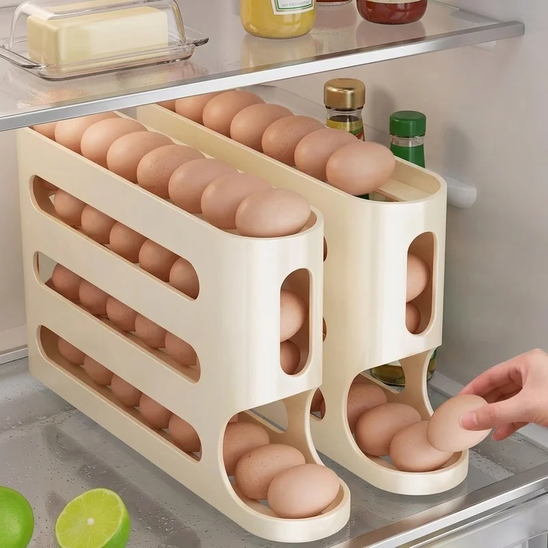 4 Layer Slide Egg Storage Box Ladder Style Refrigerator Side Door Large Capacity Automatic Rolling Egg Dispenser