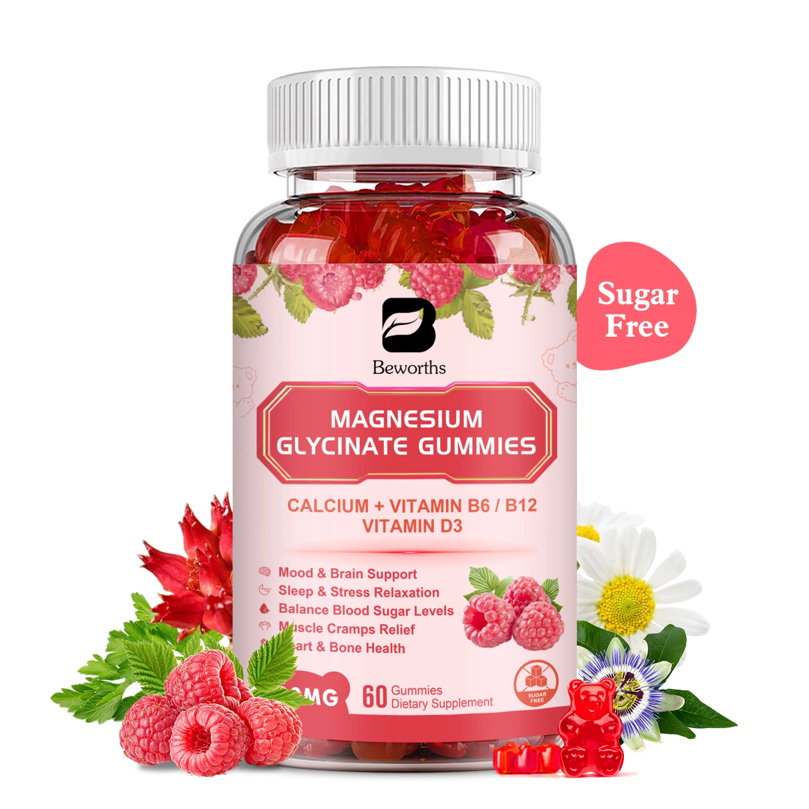 Beworths Magnesium Glycinate Gummies Magnesium Melate Magnesium Citrate 3In1 Blend Powerful Supplement Immune Digestion Health