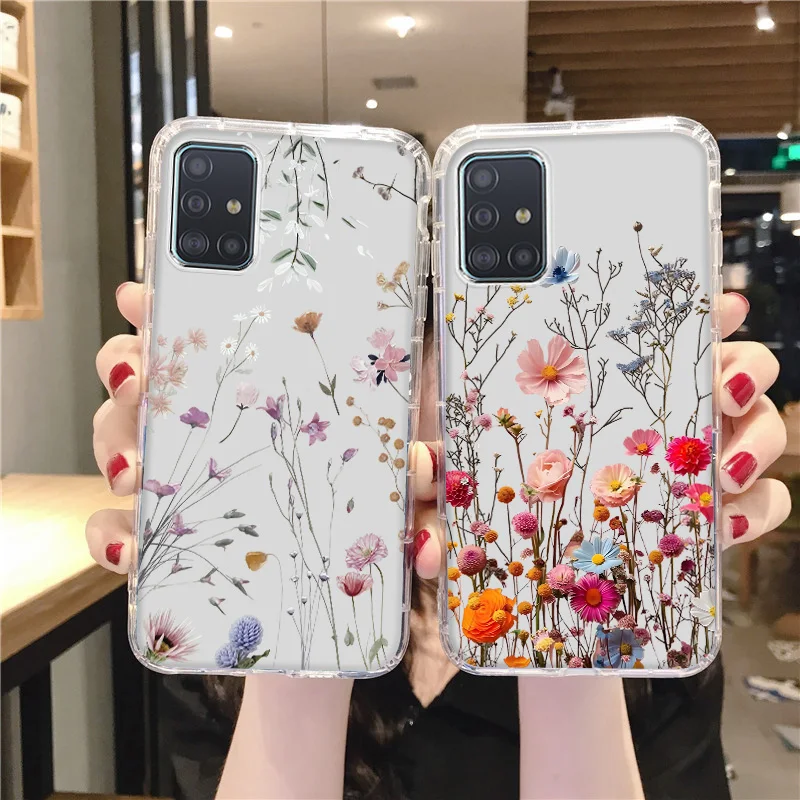 Clear Floral Case For Samsung Galaxy A56 A55 A54 A53 A52 A52S A36 A35 A16 Case S25 Plus S24 Ultra S23 FE S22 Soft Silicone Cover