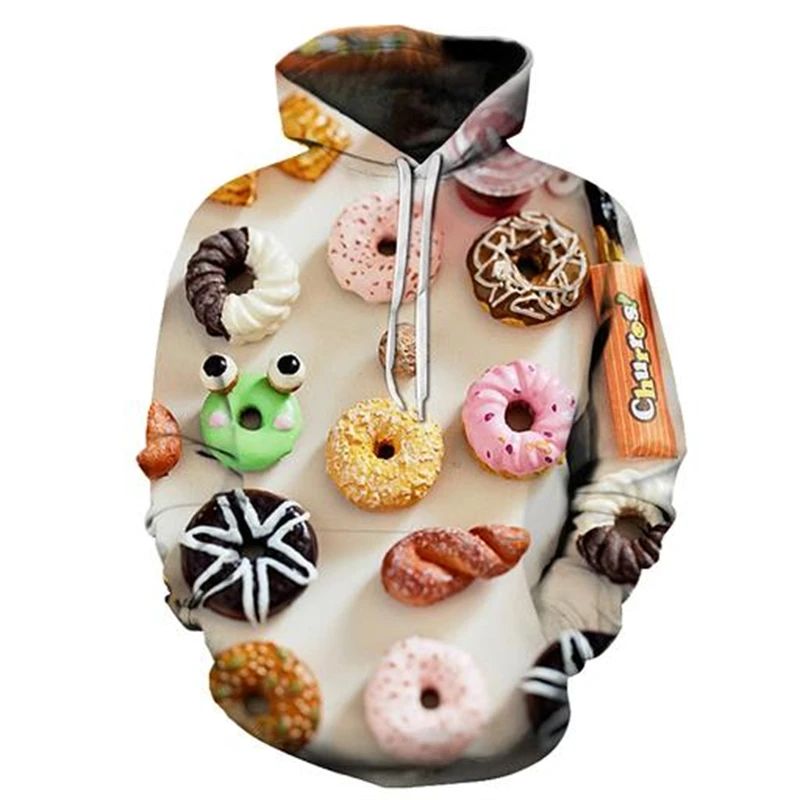 

New 3D Print Donuts Dessert Hoodies For Men Women Fashion Sweet Tooth Clothing Unisex Harajuku Hooded Sweatshirts Kids Clothes
