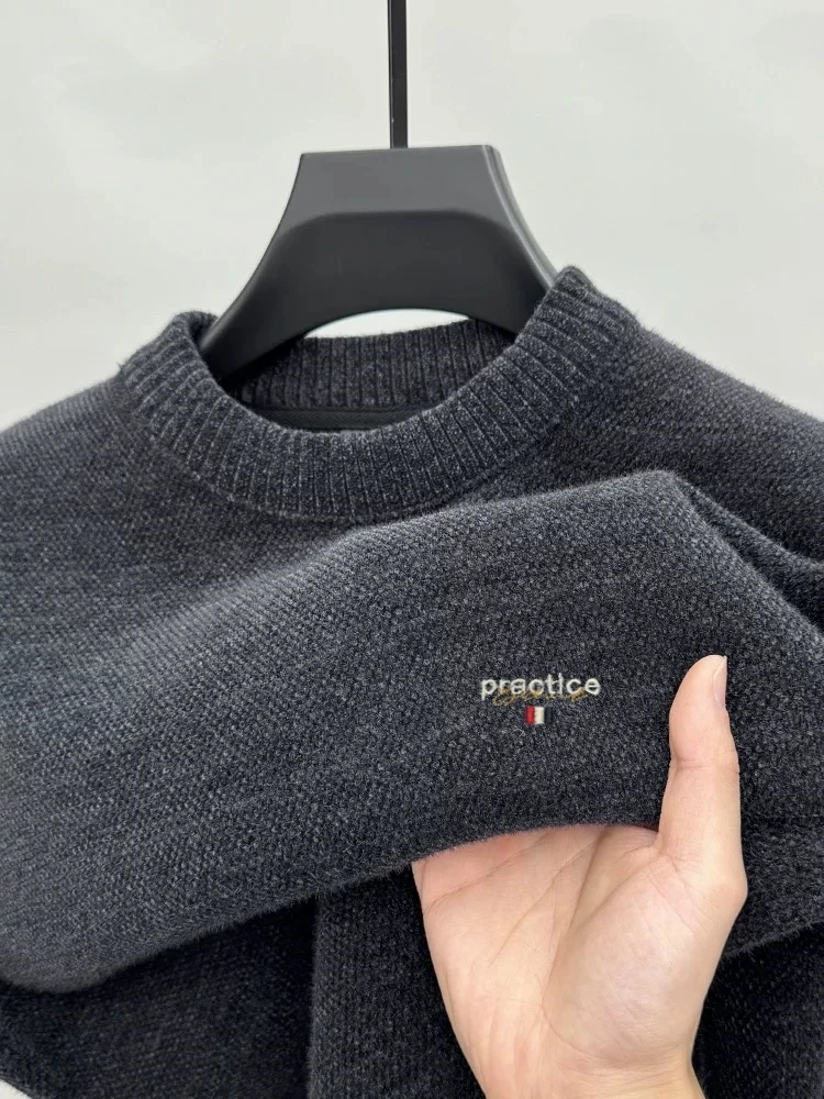 

Fashion luxury brand men round neck sweater new trend letter embroidery plush comfort warm Korean style casual knitted pullover