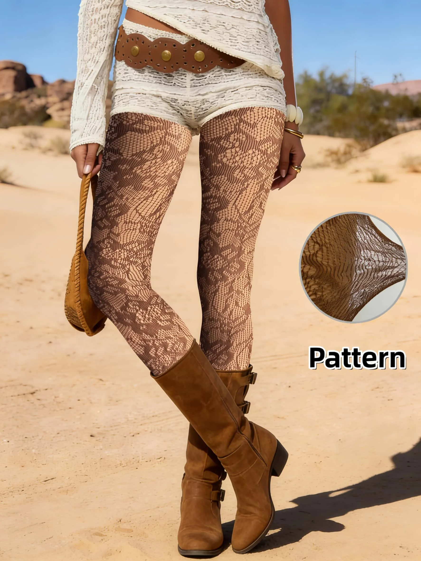 

Women's Coffee Sunflower Fishnet Tights Comfortable Fashion Sexy Sheer Leggings For Outdoor Street Wear