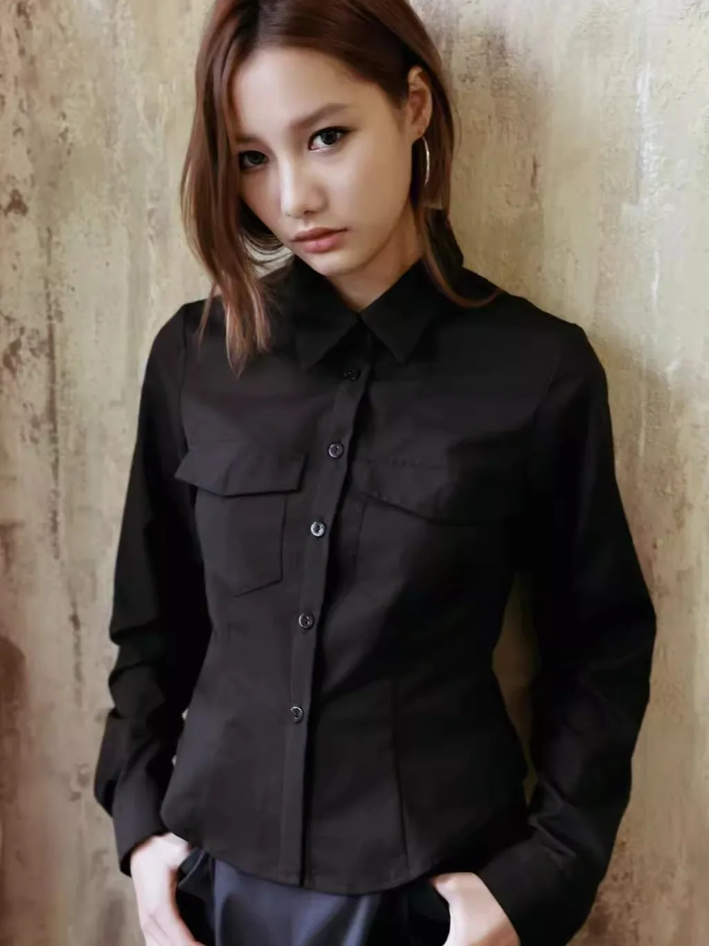 

Original Design Square Peony Bla White irt Vintage Modern Wool Blend Women's irt Wet Sweat Absorbent Breathable Long Sl...