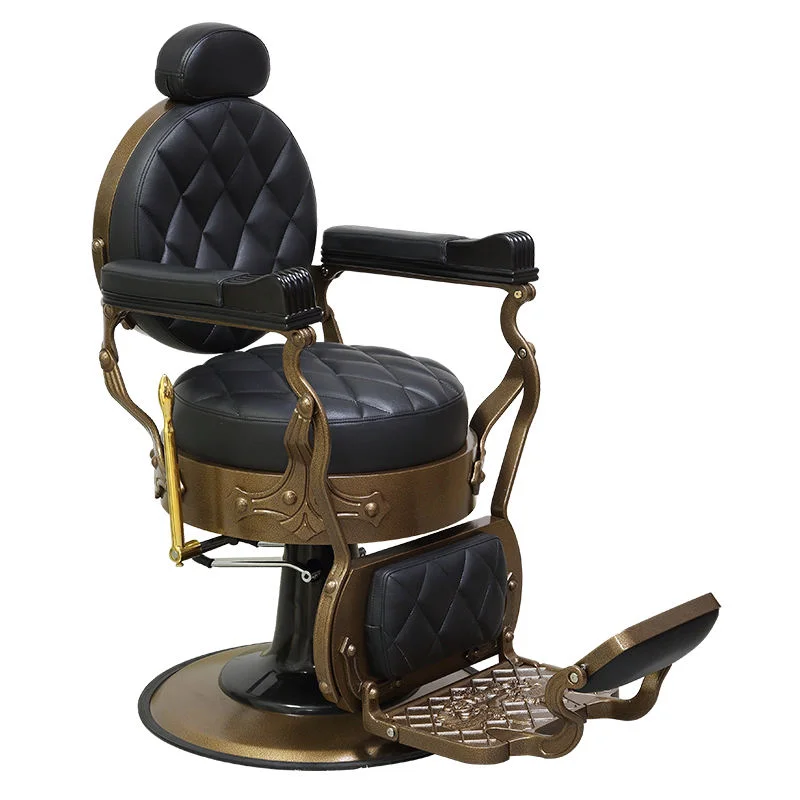 High End Barbershop Styling Chair Antique Style Leather Tufted Reclining Hydraulic Barber Chair