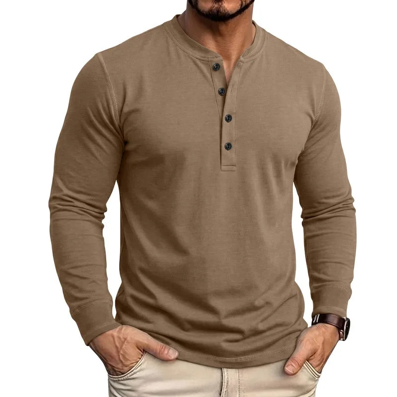 Mens Cotton Long Sleeve Henley T Shirt Casual Slim Fit For Autumn And Winter