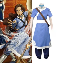 Anime Katara Cosplay Blue Long Dress Costumes Avatar The Last Airbender Cosplay Costumes Halloween Female Suit Set Clothing