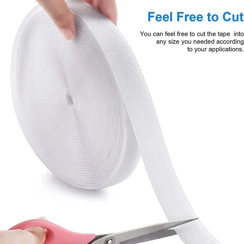 White 1/2/5M Sew on Hook and Loop Tape Non-Adhesive Fastener Strip Nylon Fabric Strap for DIY Clothing Shoes Interlocking Strips