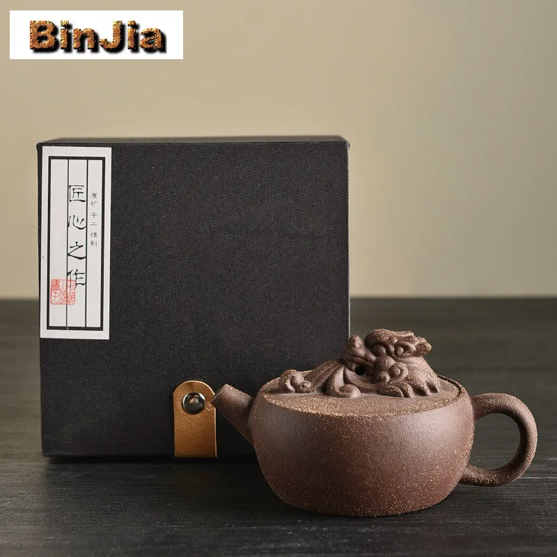 180ml Purple Clay Dragon Teapot Antique Tea Infuser Pot Tea Brewing Kettle with Ball Hole Kung Fu Tea Chinese Tea Set ornaments