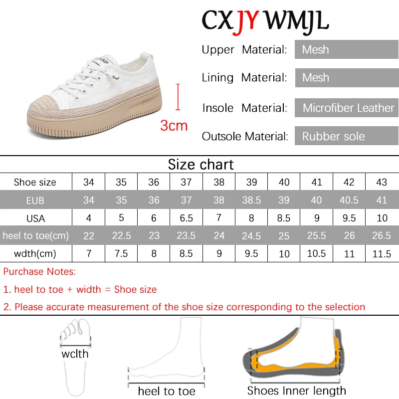 CXJYWMJL Women Mesh Platform Sneakers Plus Size Summer Casual Vulcanized Shoes Ladies Thick Bottom Small White Skate Shoe Female