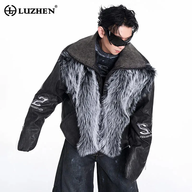 LUZHEN Fake Two Piece Faux Fur Patchwork Liner Cotton Coats Men\'s High Neck Thick Warm Personalized Luxury Padded Jackets LZ6798