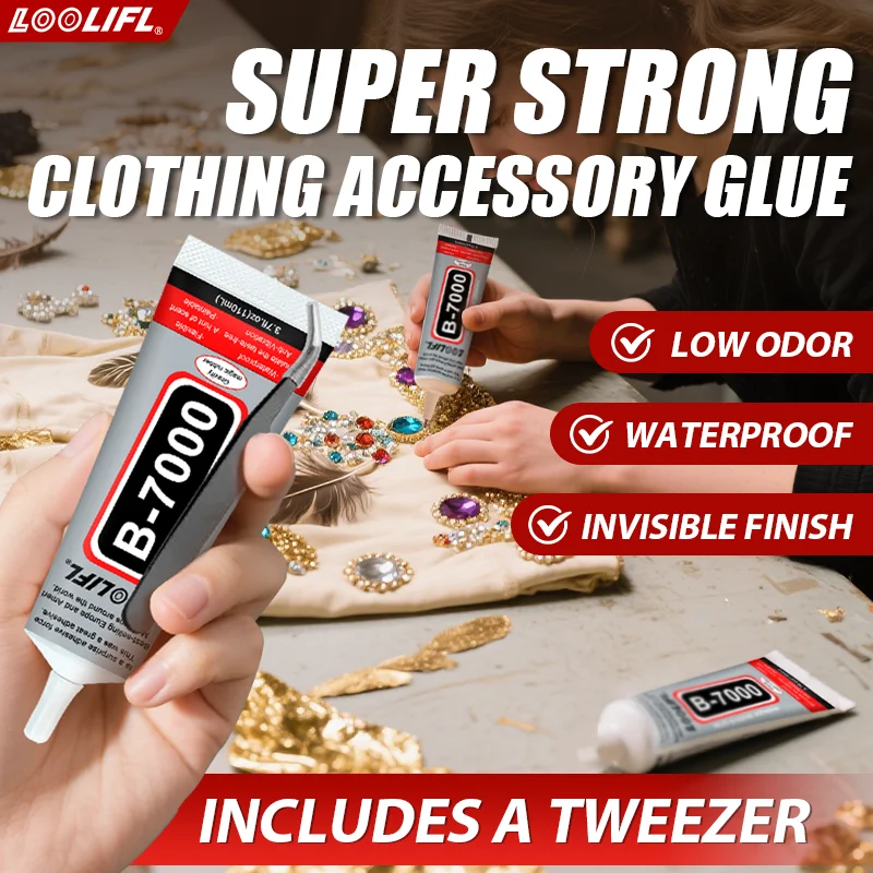 A nova super cola b7000 é transparente e instantaneamente seca, adequada para decoração de tecidos feitos à mão e reparação de itens, com operação simples.