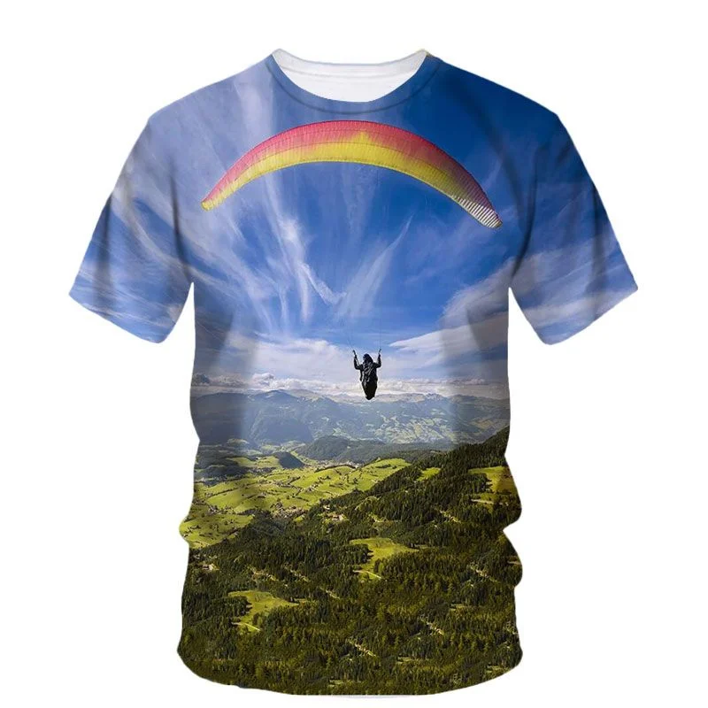 3D Outdoor Exercise Paragliding Printed T Shirt For Men Kid Streetwear Sports Short Sleeves Harajuku Gym Tee Shirts Tops Clothes