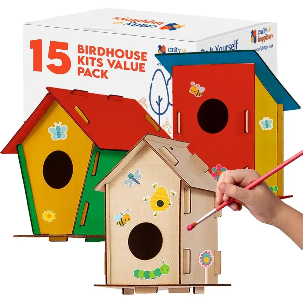 

15 Unfinished Wooden Birdhouses for Kids to Paint - Craft Project Kits for Boys and Girls