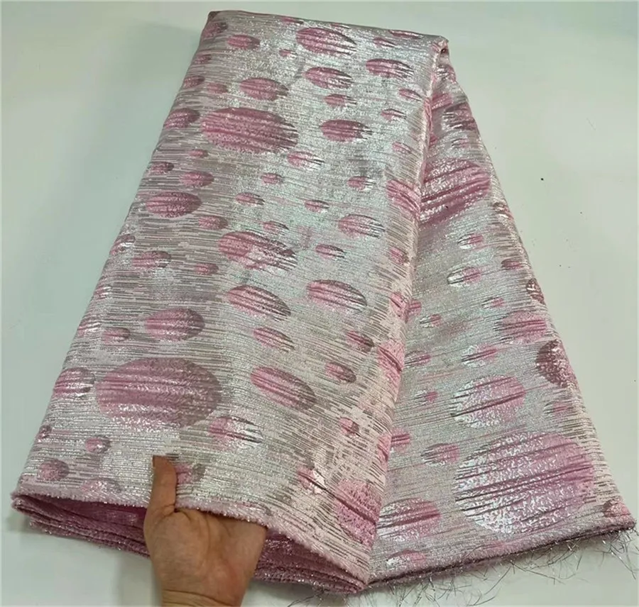 

Pink African Brocade Jacquard Fabric High Quality Nigerian Damask Gilding Lace Material Africain Brocard Tissu 5 Yard DJB38