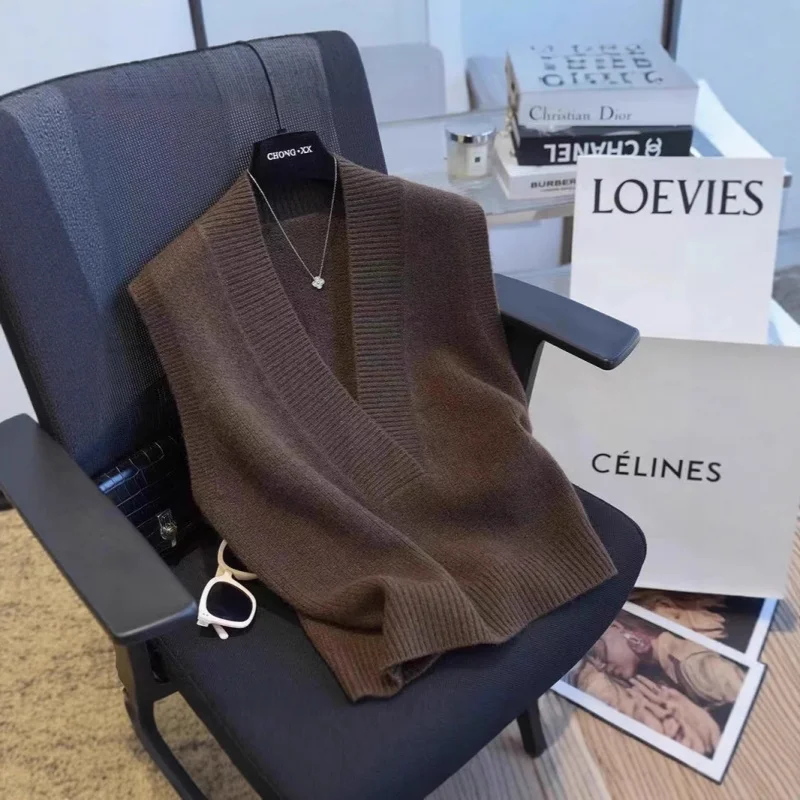 

Autumn Winter New Wool Knitted Vest Women Loose Sleeveless Vest Elegant Slimming European Style