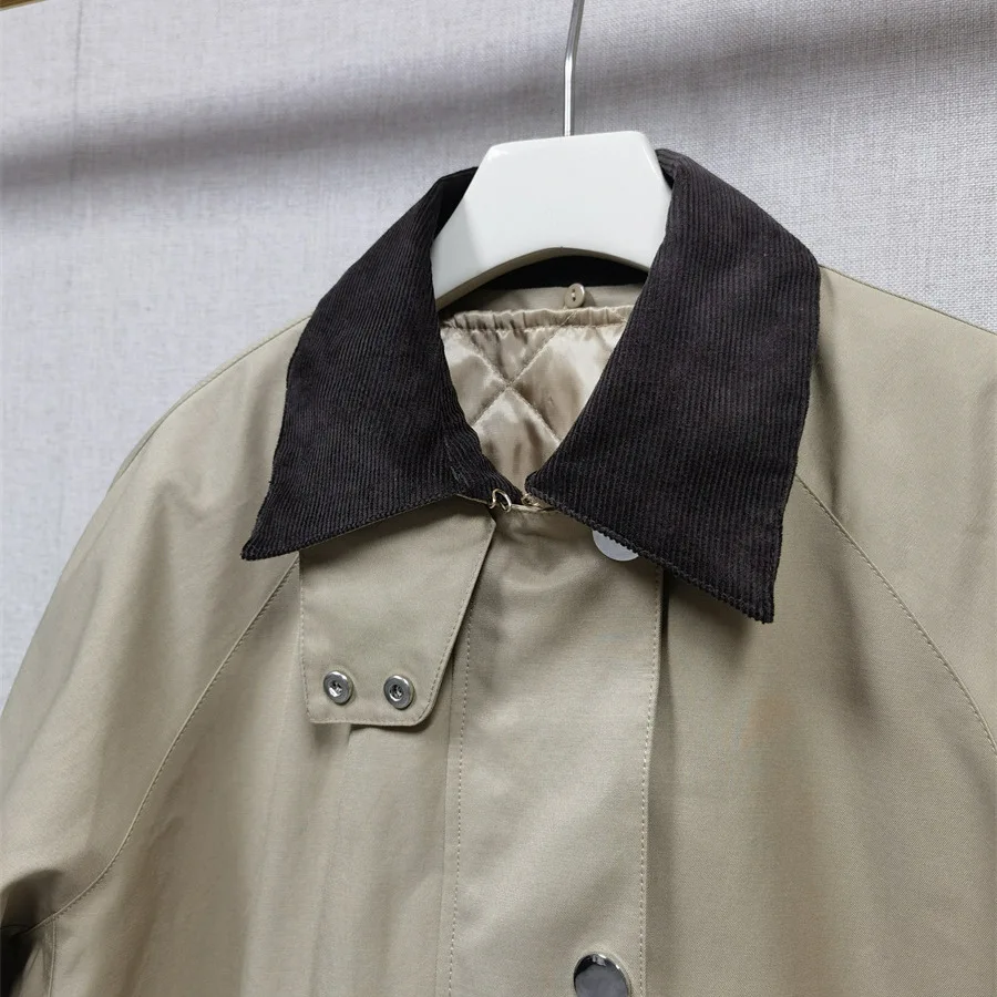 【Gift Free】2025 Autumn Winter French Niche Old Money Contrast Collar Drop Shoulder Trench Coat Women Detachable Liner Outerwear