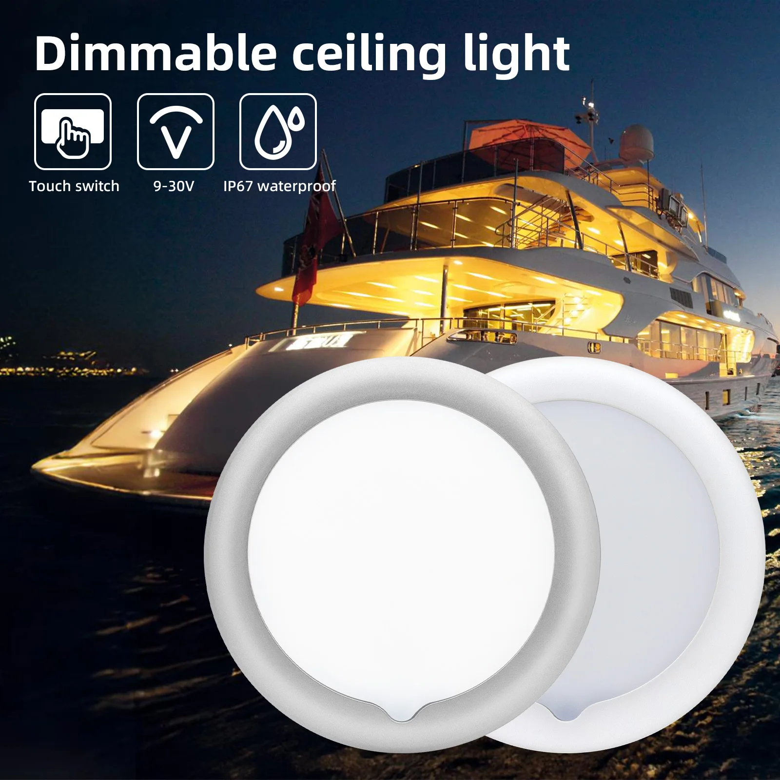 Marine Caravan Interior Ceiling Dome Light Lamp 150*16mm for Boat Yacht Car RVs LED Ceiling Light with Touch Dimmer Switch 8W