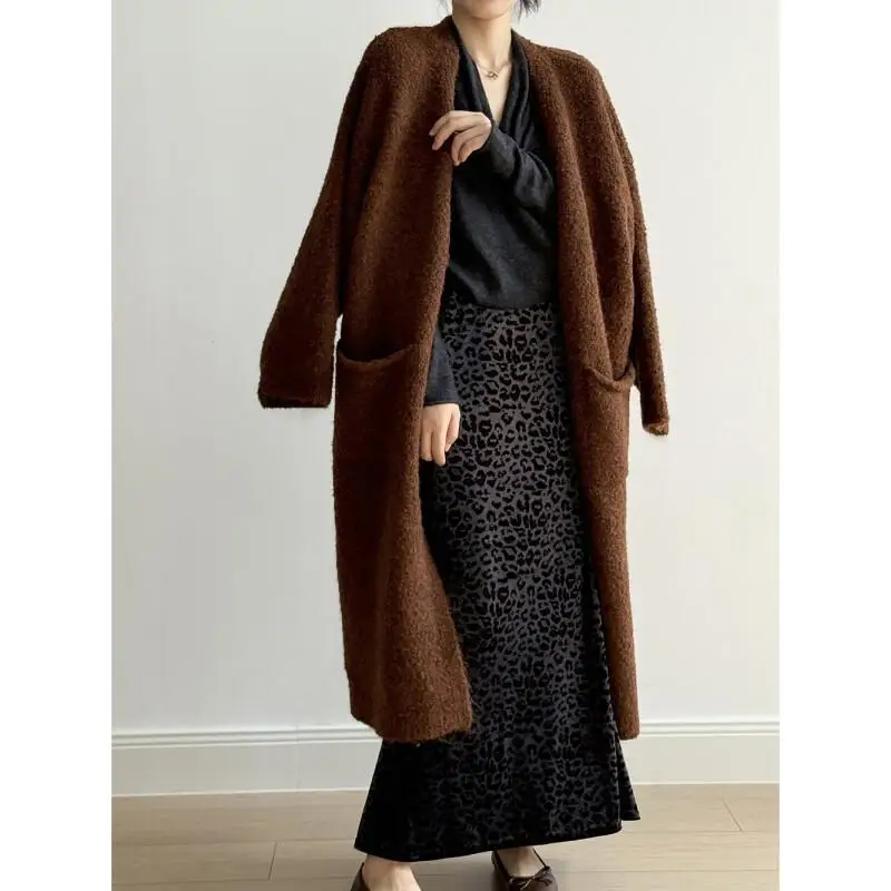 

soft and sticky Women's wool knit long style cardigan autumn winter Korean style loose lazy style sweater Chic Female Sweaters