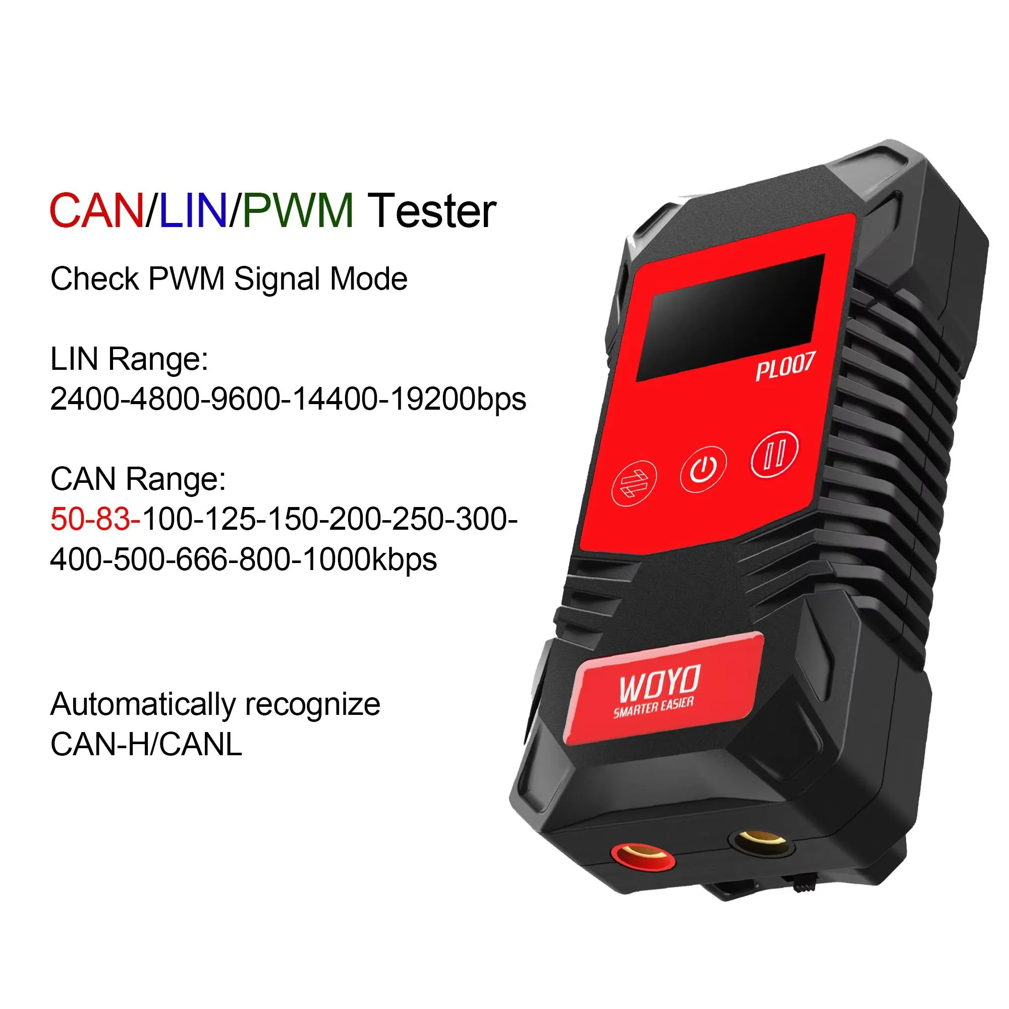 WOYO PL007 CAN LIN PWM Tester, Auto-recognize CAN-H & CAN-L, Read Baud Rate, For Automotive Diagnostic Tool