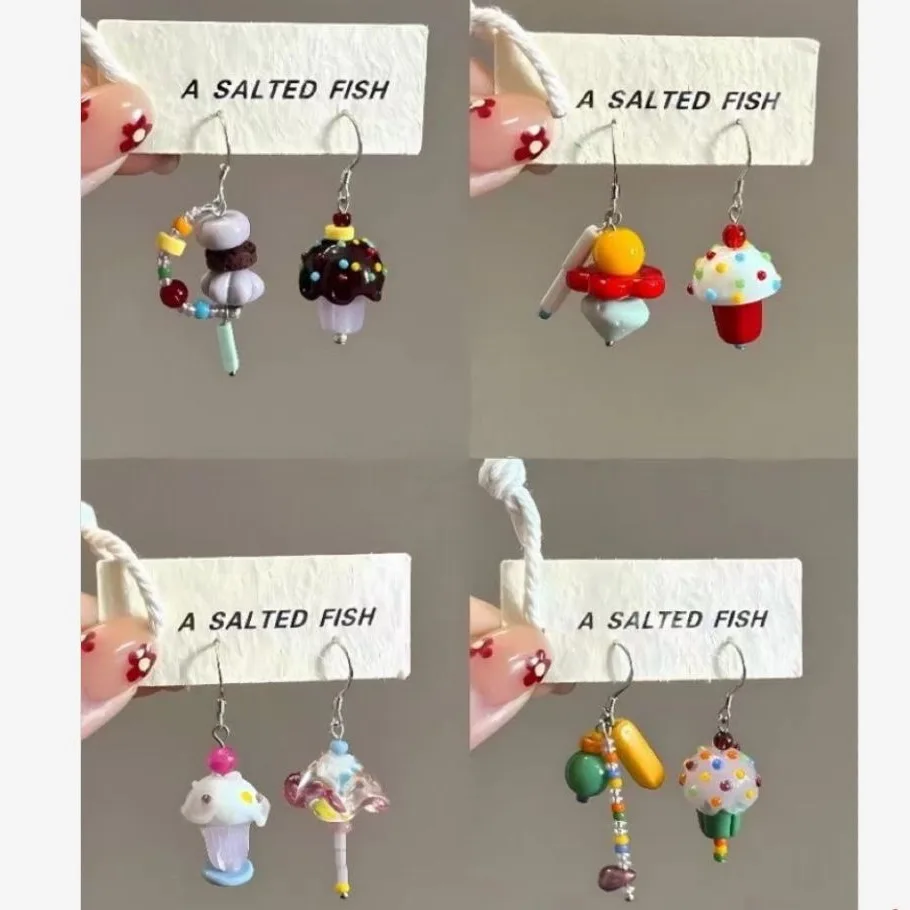

Funny Cake Dangle Original Designer Earrings Woman Jewelry 2025 y2k Cute Red Pink Drop Earrings Piercing oreja Birthday Gifts