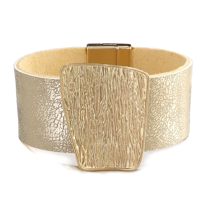 ALLYES Vintage Wide Leather Bracelet for Women Men Exaggerated Wrinkle Geometric Wrap Bangle Bracelets Chunky Jewelry