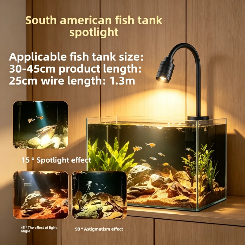 Waterproof LED Fish Tank Clip Lamp, Mini Aquarium Light for South American Aquarium Small Stream Tank Landscape Decoration