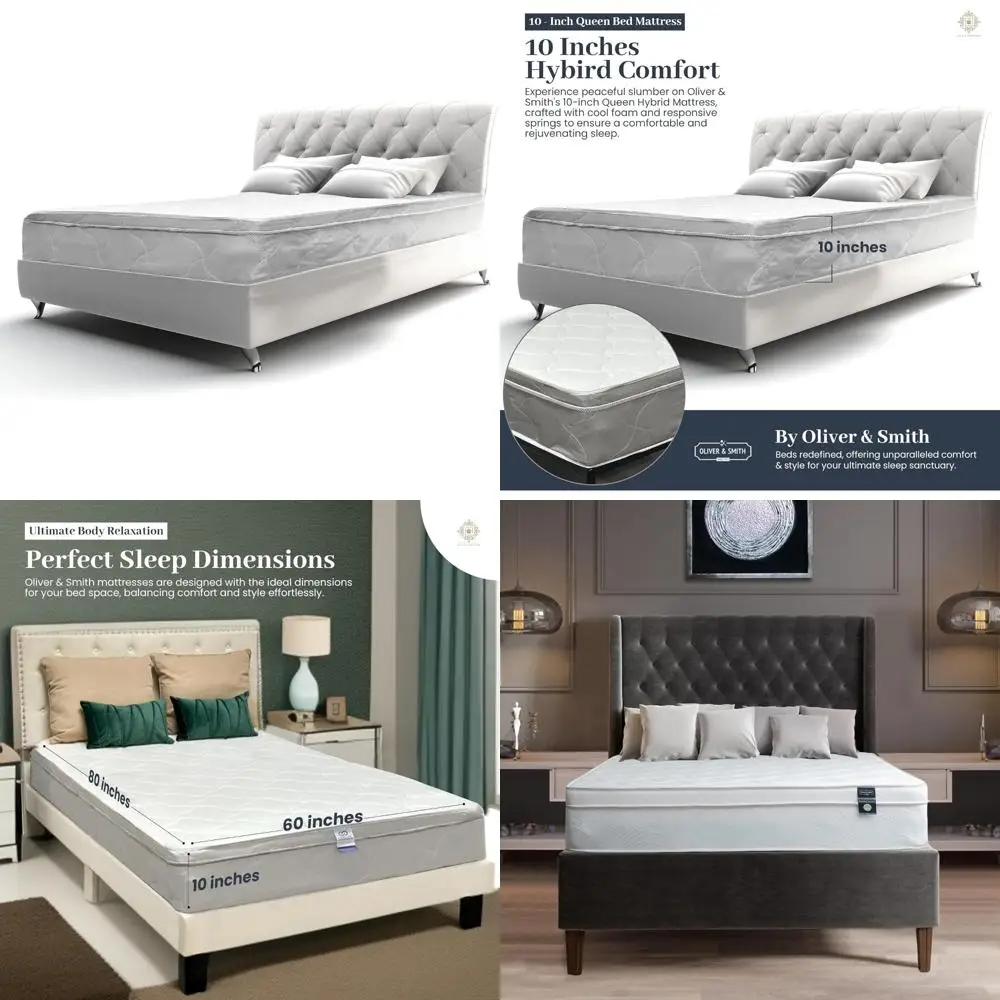 Queen Size 10-Inch Cool Comfort Foam and Spring Hybrid Mattress with Breathable Organic Cotton Cover and Quilted Soft Top