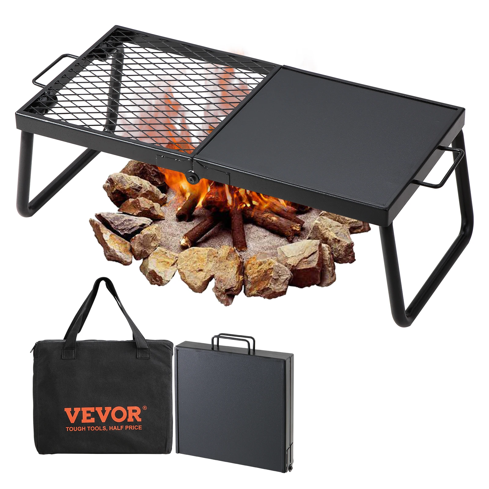 VEVOR Folding Campfire Grill,Portable Camping Grates Camp Fire Cooking Equipment with Legs Carrying Bag for Outdoor BBQ Cooking