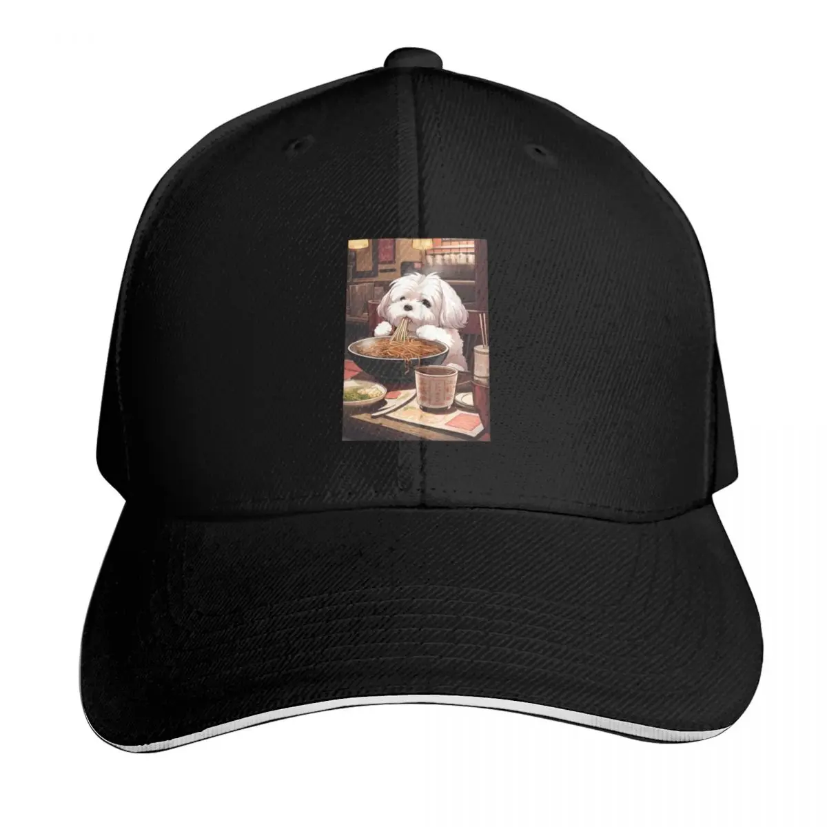 Havanese Eating Ramen Baseball Cap Quick Dry Performance Cotton Twill Breathable Contrast Two Tone Brim