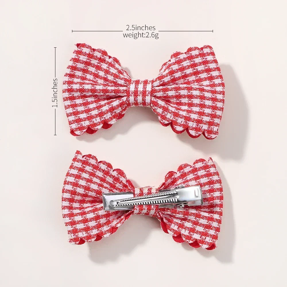 2Pcs/Set Solid Color Kids Bows Hair Clips for Baby Girls Handmade Plaid Bowknot Hairpin Barrettes Photograph Hair Accessories