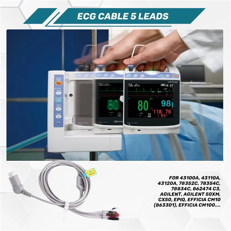 For ECG Cable 5 Leads Snap M1977A For , 12-Pin Connector