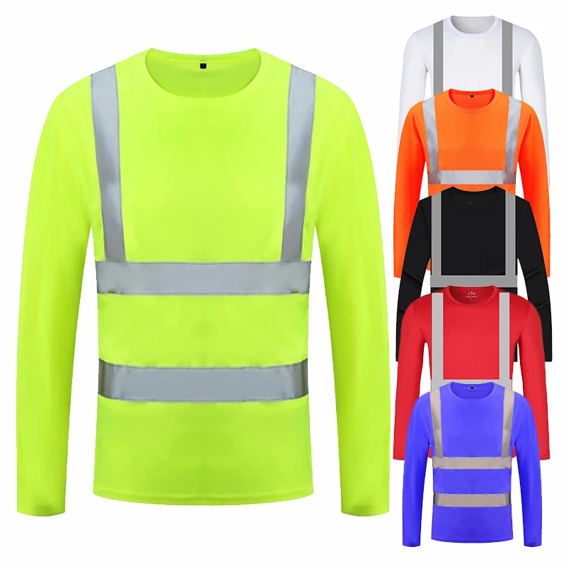 Size M-4XL High Visibility Reflective Safety T-shirt Quick Drying Long Sleeve Workwear Construction Protective Work Wear Clothes