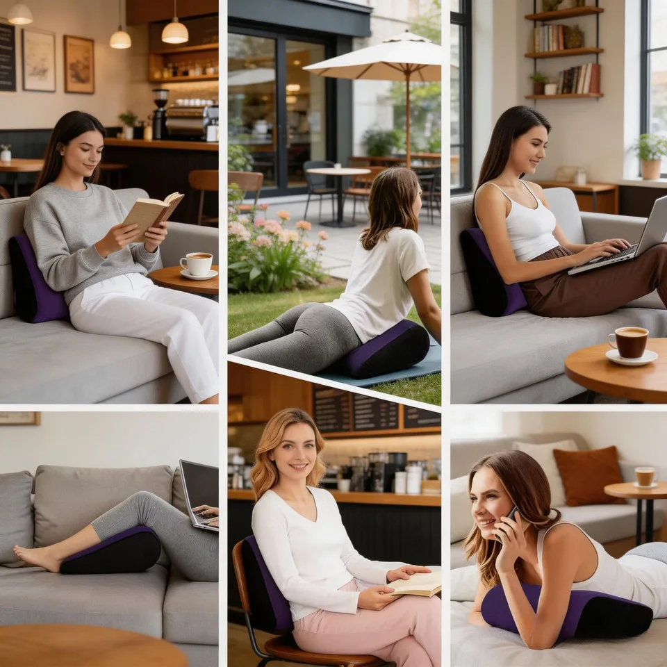 

Inflatable Pillow Triangle Cushion Soft Velvet Wedge Furniture Portable Relaxing Travel Head Back And Leg Support Backrest