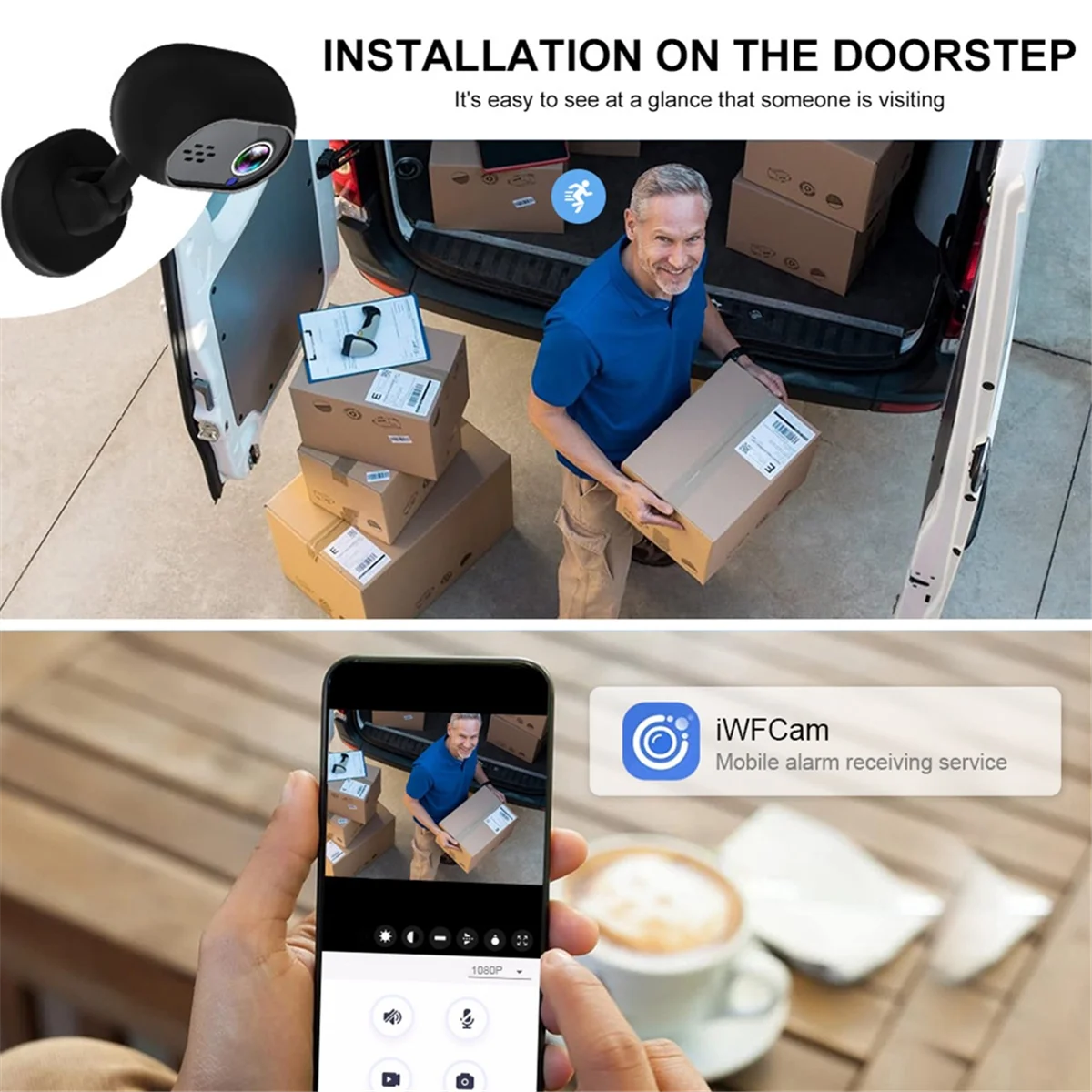 كاميرا IP لاسلكية 1080P للرؤية الليلية كاميرا صوت فيديو مع أجهزة إنذار ذكية، كشف الحركة، اتجاهين #2