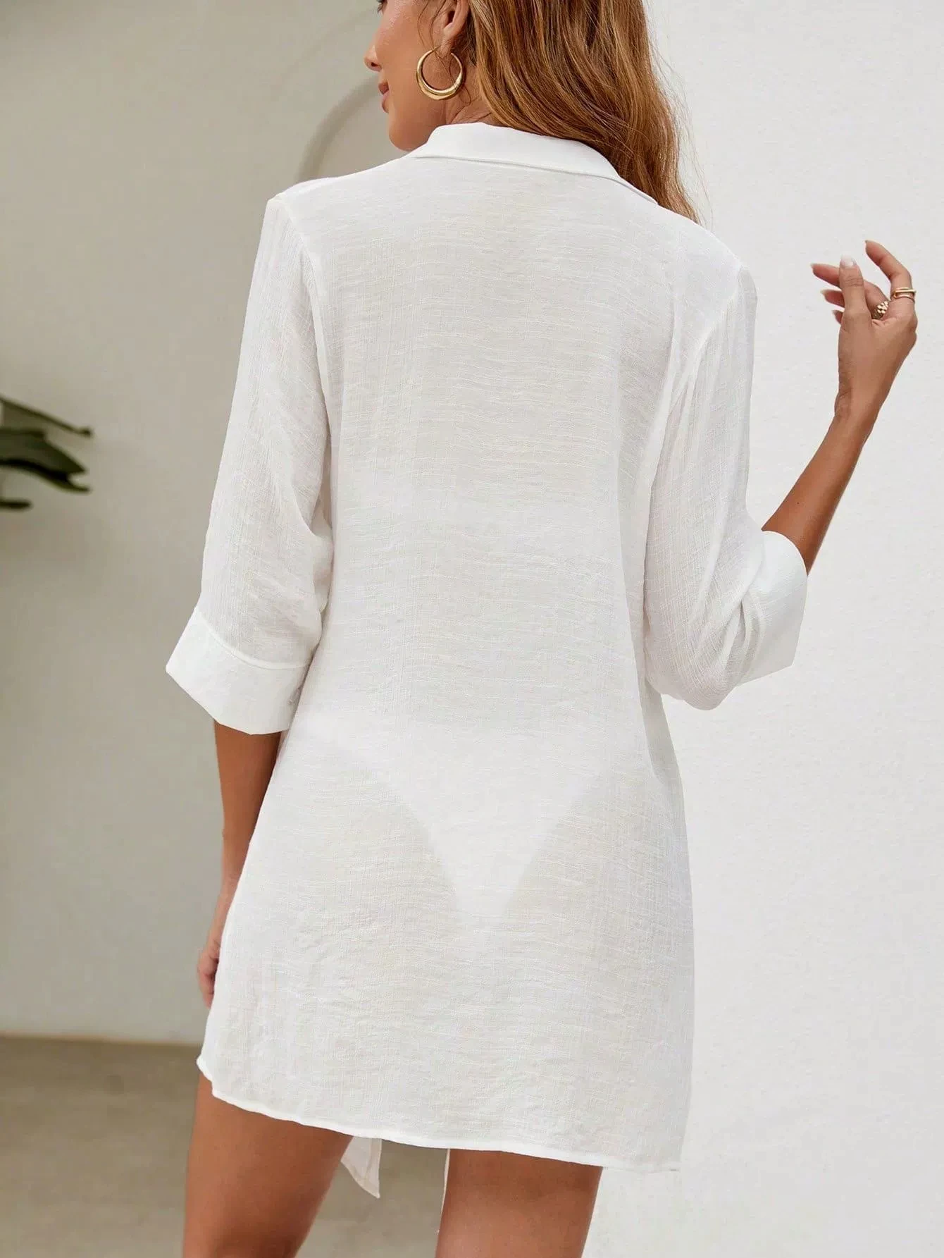 Camisa de playa cubrir mujer manga larga 2025 traje de baño blanco traje de baño bañistas traje de baño