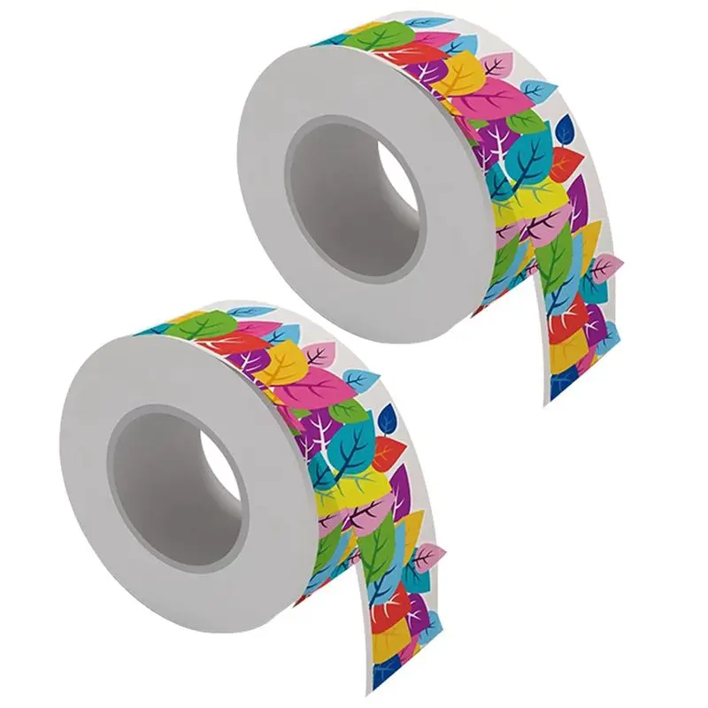 A69e2pcs 65.6 Feet Colorful Leaves Bulletin Board Border Trim Waterproof And Adhesive For Classroom Chalkboard, Wall