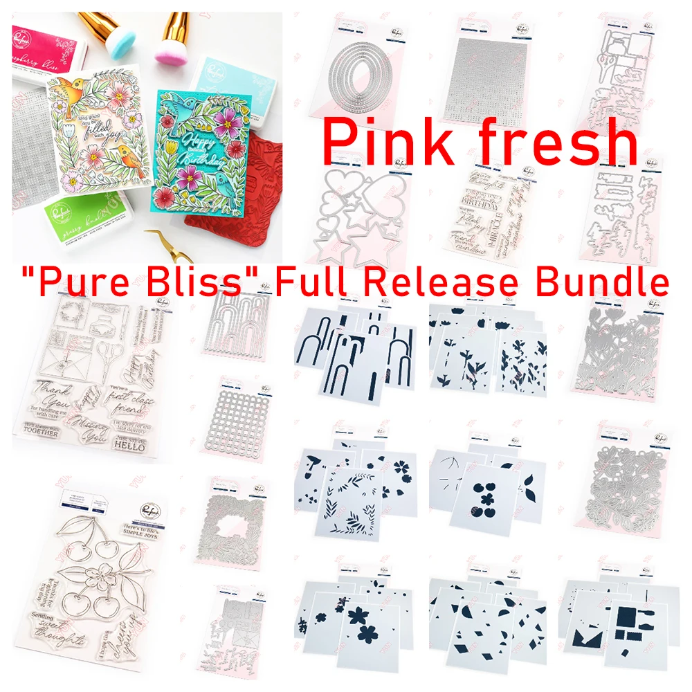 

Pure Bliss Full Release Bundle February 2025 New Pink Fresh Floral Die Stamps Stencil DIY Scrapbook Greeting Card Handmade Album