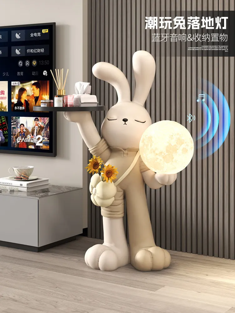 75CM Home Decor Creative Rabbit Statue Living Room Large Animal Sculpture Tray Storage Rack Ornaments Housewarming Gift Figurine