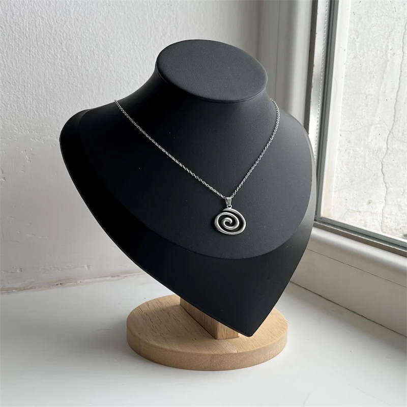 Abstract Spiral Swirl Necklace, Stainless Steel Hollow Vortex Circle Pendant, Minimalist Geometric Everyday Necklace for Her Him