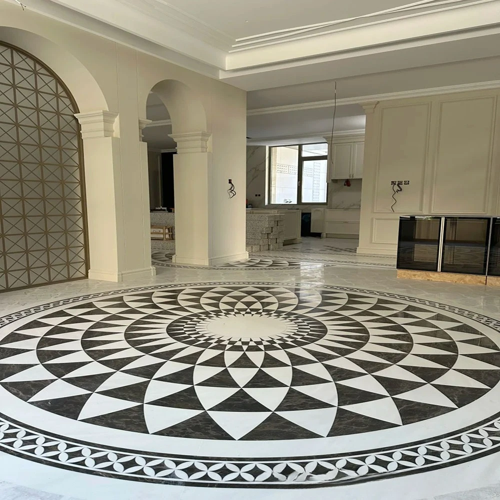 Black And White Water Jet Parquet Tile Slate Marble Puzzle Corridor Lobby Guest Restaurant Aisle Floor Parquet Ceramics